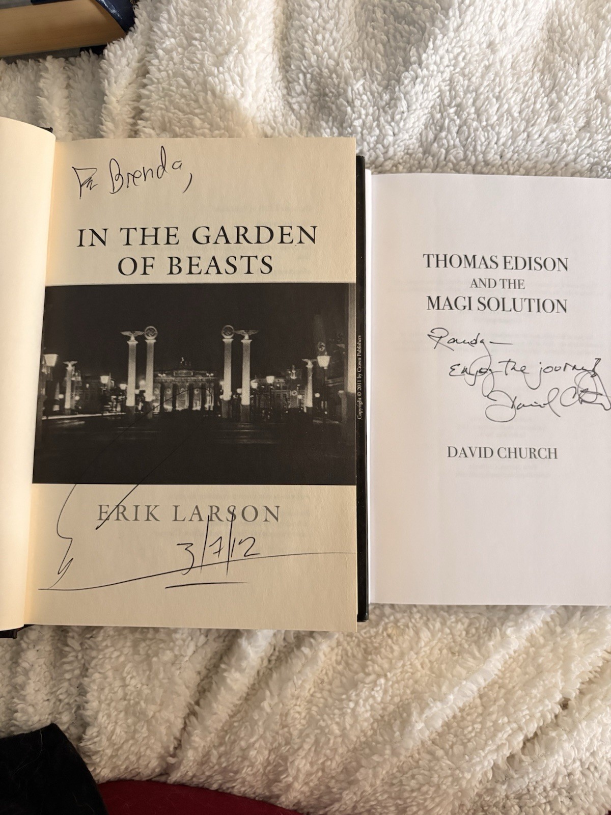Erik Larson David Church SIGNEDGarden Of Beasts + Thomas Edison Magi Book LOT 2
